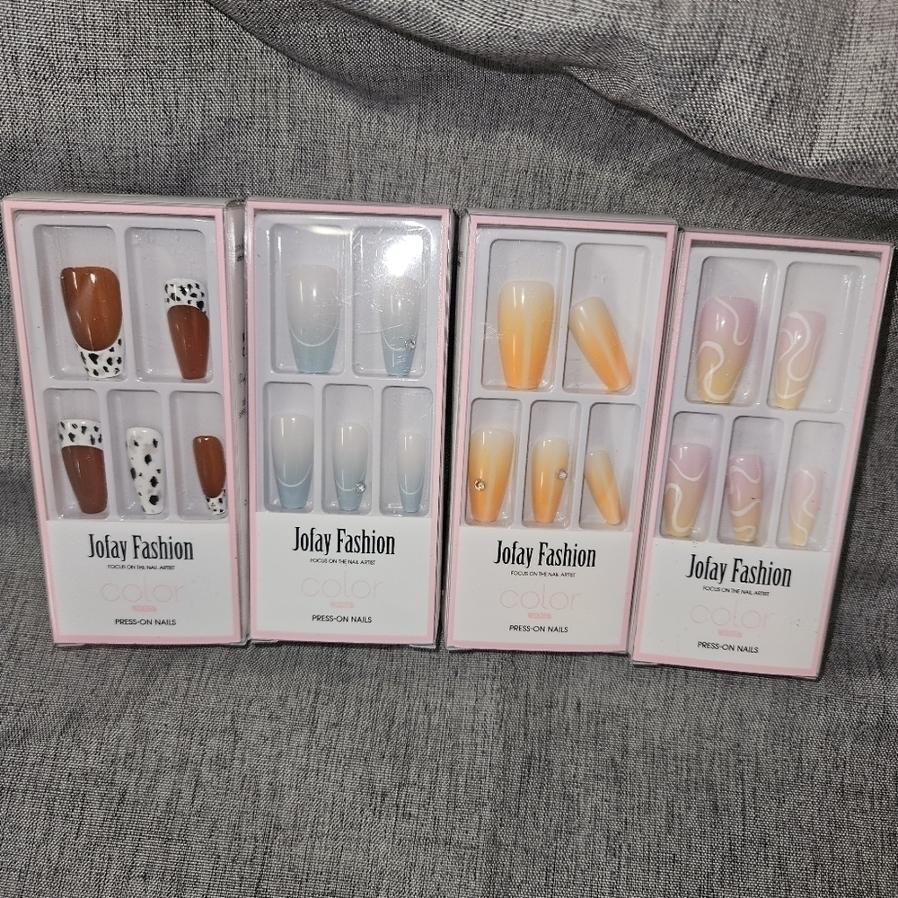 4 sets of Jofay Press On Nails.  24 Nails Per Box.  Lot #685